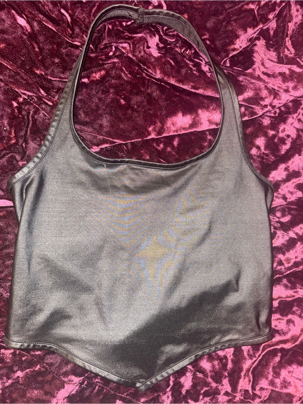 SHEIN Black Shiny Halter Crop Top